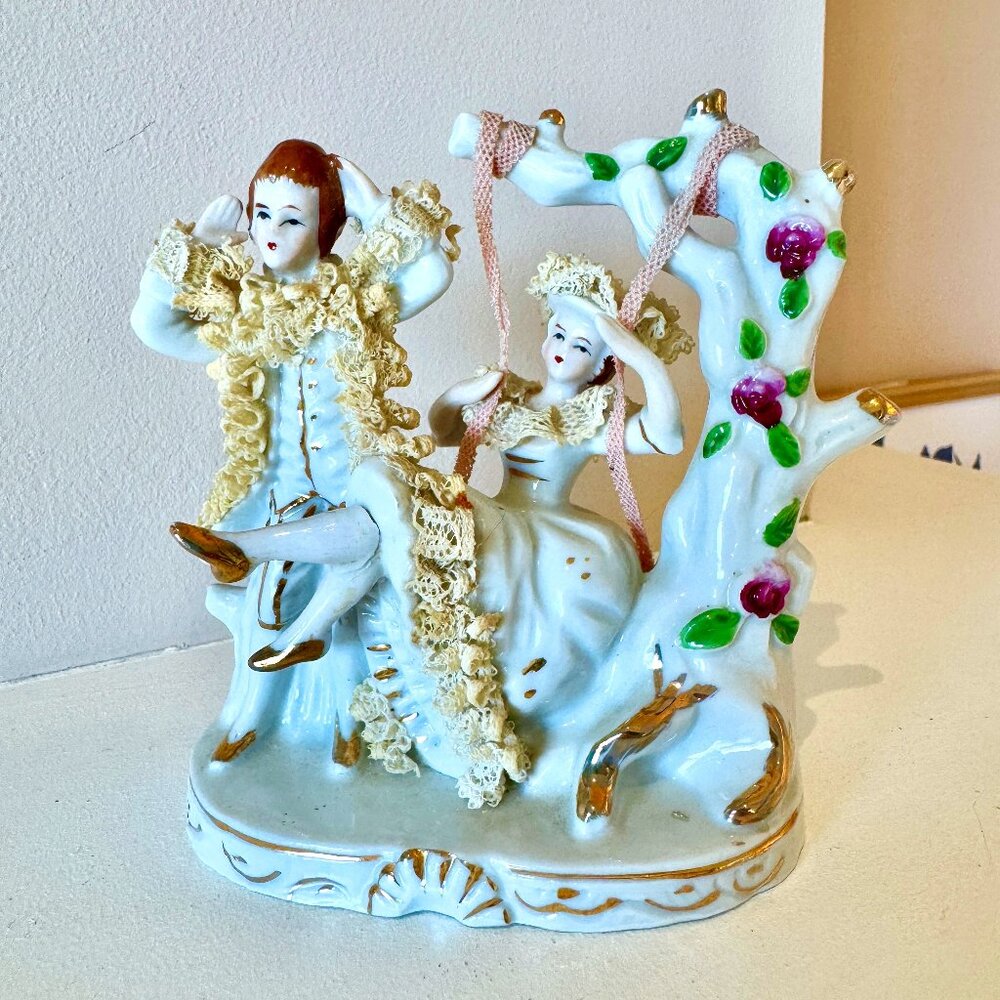 Vintage Dresden Style Ceramic and Lace Figurine Made in Japan